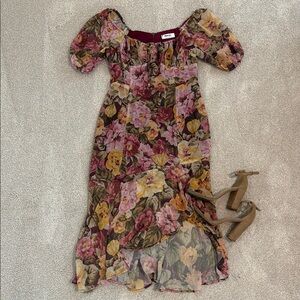 Showpo Jasalina Puff Sleeve Floral Midi Dress